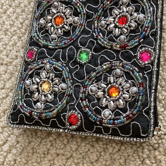 Beaded Bejeweled Embellished Black Clutch Pouch Multicolor Accents Indian EUC - Picture 12 of 12
